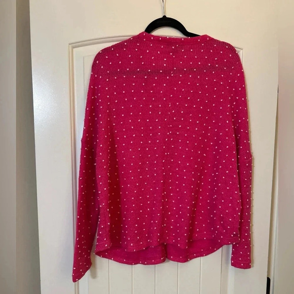 Racheal Hot Pink/White Dot VNeck Cardigan. Twee. Mod. Retro. Preppy. - Picture 2 of 8
